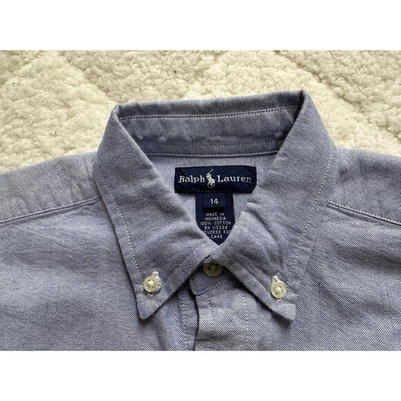 Ralph Lauren Polo boys size 14 button down long sleeve blue Oxford cotton shirt - Picture 9 of 10